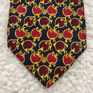 Rare Gianni Versace Silk Tie Medusa Head Gold Red & Blue Made in Italy